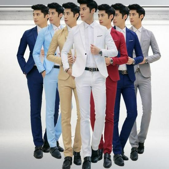 

Men s Korean Style Slim Fit 2-Piece Suit: 2017 Spring/Autumn Casual Work Jacket Set XXXL серый