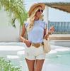 Summer Women's Solid Color Round Neck Small Fly Sleeve Slim Fit Top