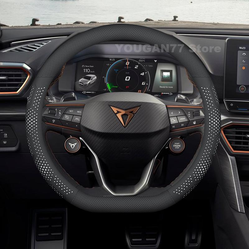 Leather Car Steering Wheel Cover For Cupra Leon Sportstourer 2022-2024 2025 Anti-Slip Auto Interior Cupra Leon Accessories 2025