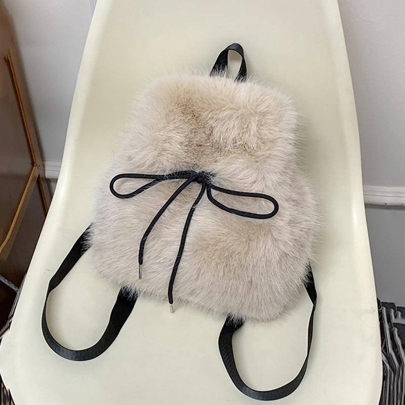 Зимние Милые Плюшевые Повседневные Рюкзаки Модные Изысканные Большой Вместимости Сумки Через Плечо Простые Трендовые Портативные Женские Рюкзаки 26x13x26cm