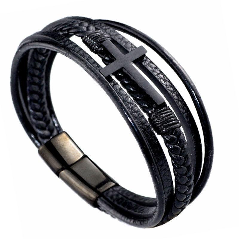 Leather bracelet men's multi-layer hand-woven rope magnet buckle genuine leather bracelet