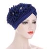 Three Flower Decal Design Turban Hat Elastic Hijab Cap Hair Loss Cover Headwear