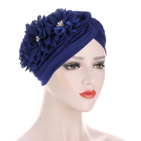 Three Flower Decal Design Turban Hat Elastic Hijab Cap Hair Loss Cover Headwear