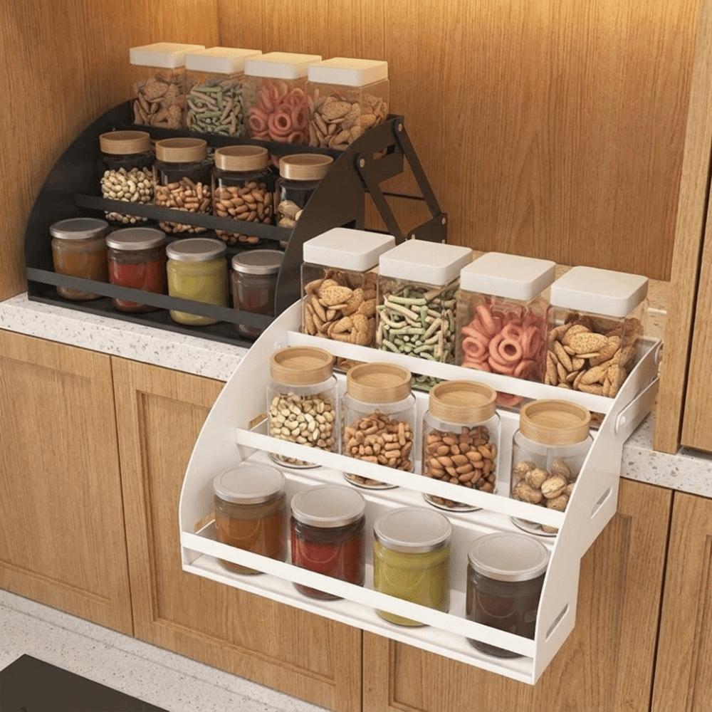 Anti Deformation Pull Down Spice Rack Retractable High Lift Pull Down Shelf for Top Cabinet