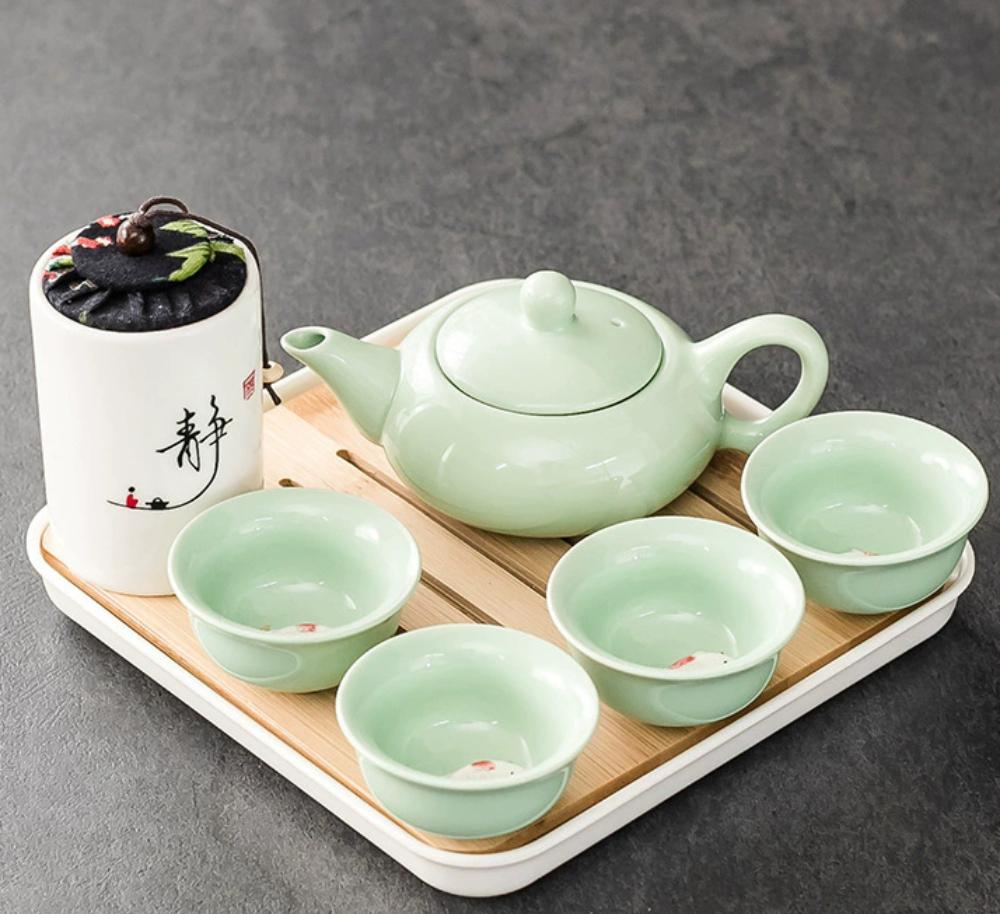 Purple Clay Ceramic Kung Fu Tea Set Home Teapot Set with Portable Tea Tray and Tea Caddy