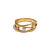 Yhpup 2 Style Stainless Steel Casting Metal Hollow Inlaid Cubic Zirconia Fashion Ring 18k Gold PVD Plated Trendy Finger Jewelry