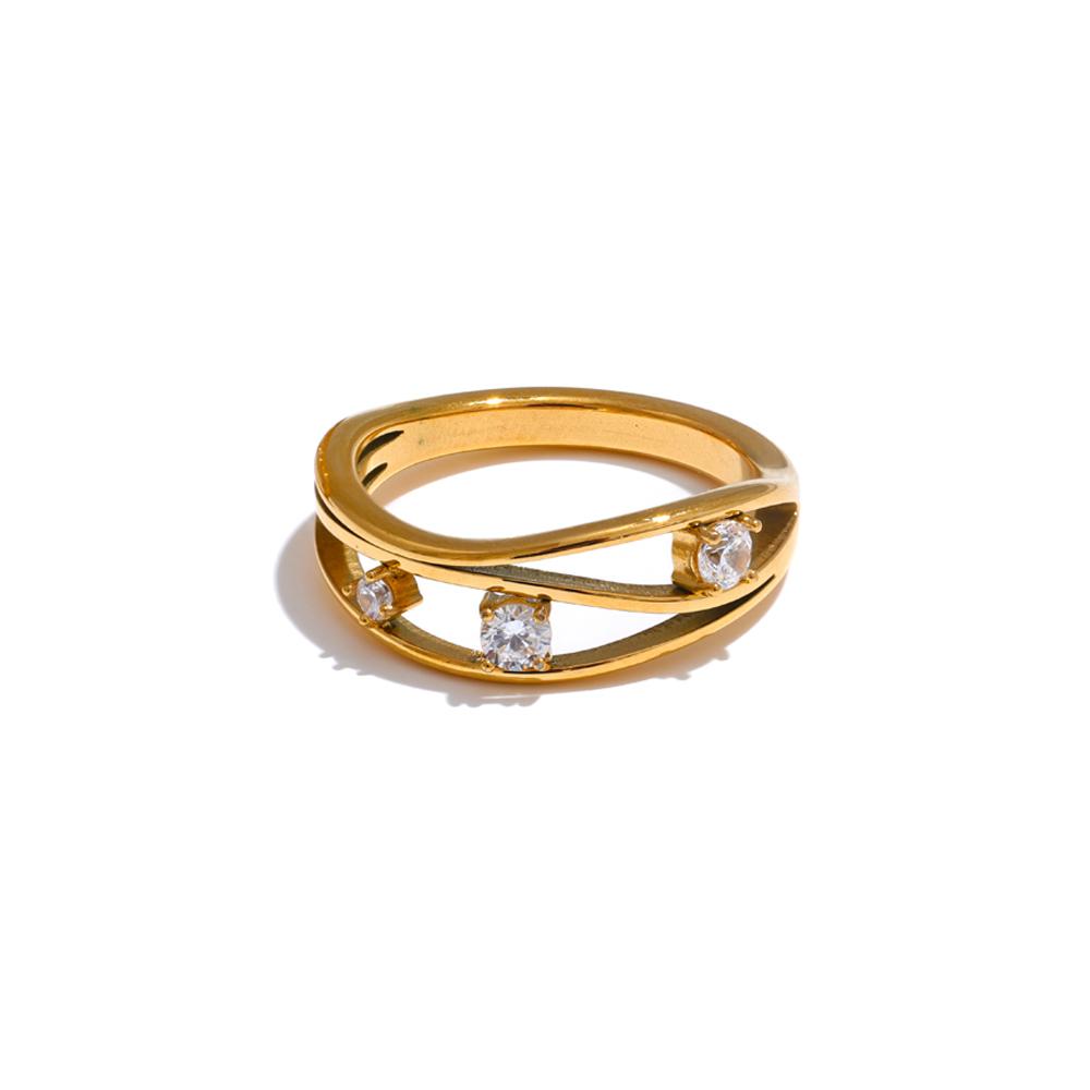 

Yhpup 2 Style Stainless Steel Casting Metal Hollow Inlaid Cubic Zirconia Fashion Ring 18k Gold PVD Plated Trendy Finger Jewelry 6