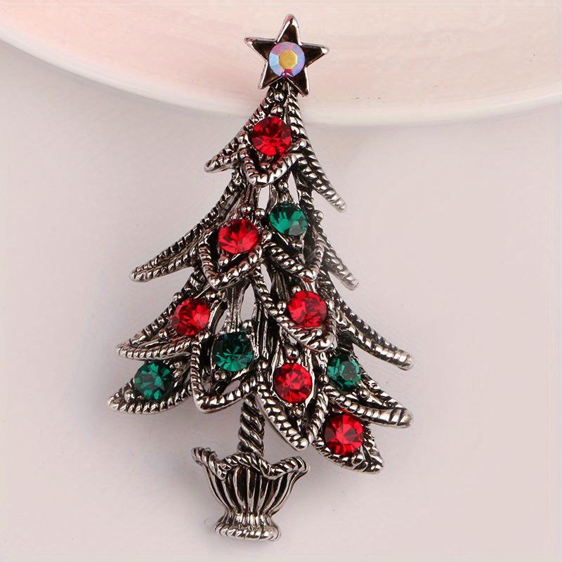 Christmas Tree Brooch Inlaid Colorful Faux Crystal Elegant Pin Jewelry