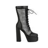 Women's High-heeled Short Boots Sexy European and American Style Waterproof Platform Thick-heeled Large-size Net Boots
