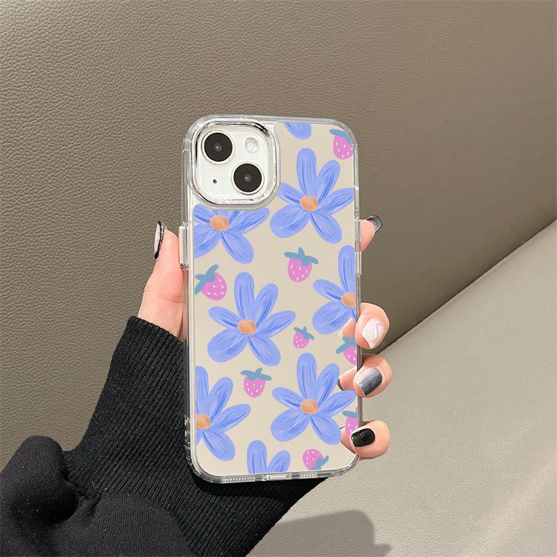 Strawberry flower mirror for iPhone17pormax mobile phone case 16pro niche x Apple 14 all-inclusive 15