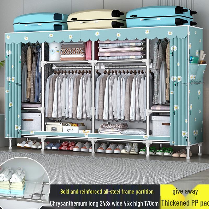 Sturdy All-Steel Cloth Wardrobe: Durable Bedroom Storage Cabinet for Easy Assembly