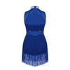 Mädchen Glänzende Strass Pailletten Jazz Dance Kleid Sheer Mesh Quaste Saum Skating Ballett Trikots Kleider Bühne Leistung Dancewear