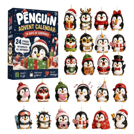 Christmas Advent Calendar Ocean Animal Calendar,24Pcs Acrylic 2D Ornament Set with Turtle Penguin Shell Fish Decor Sea Turtle/Shell/Fish/Penguin/Shark