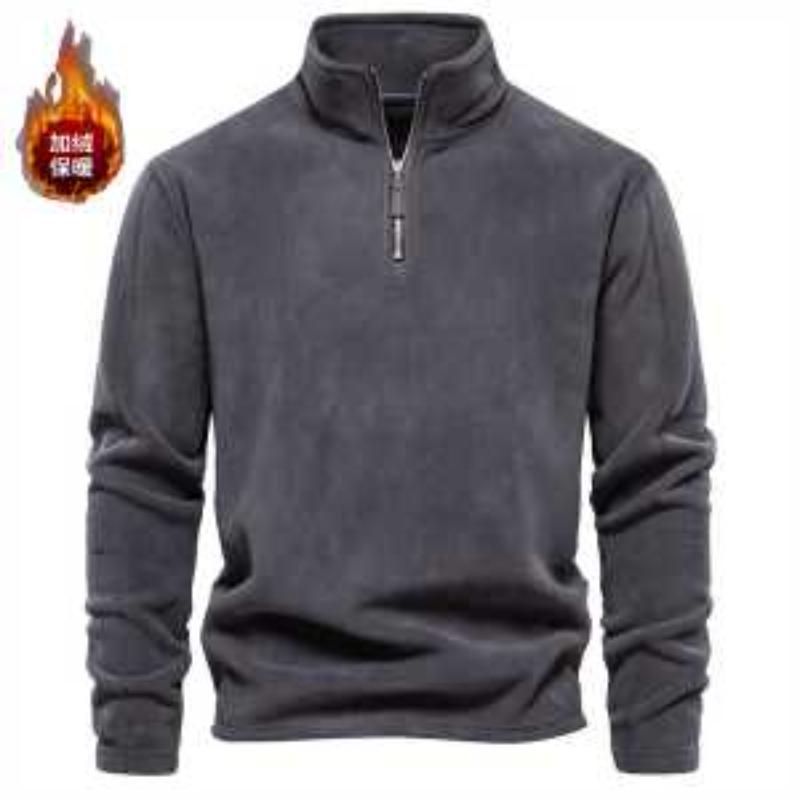 Autumn Winter New Solid Austrian Velvet Sweatshirt Men's Trendy Brand Stand Zipper Trend Versatile Plus Velvet Thickened Top