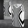 Men Plus Size V Neck Sleeveless Tank Top Black White Stripe Printed Straight Hem