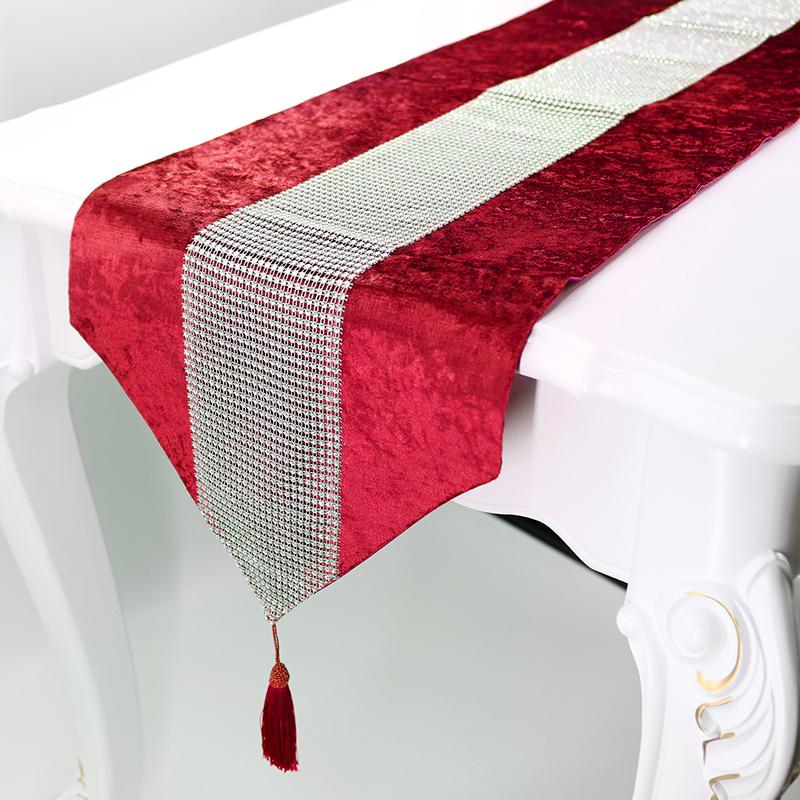 32*180cm mit Quasten Hochzeitsfeier Zubehör Strasssteine Luxus Samt Diamant Funkelnder Tischläufer Tischset
