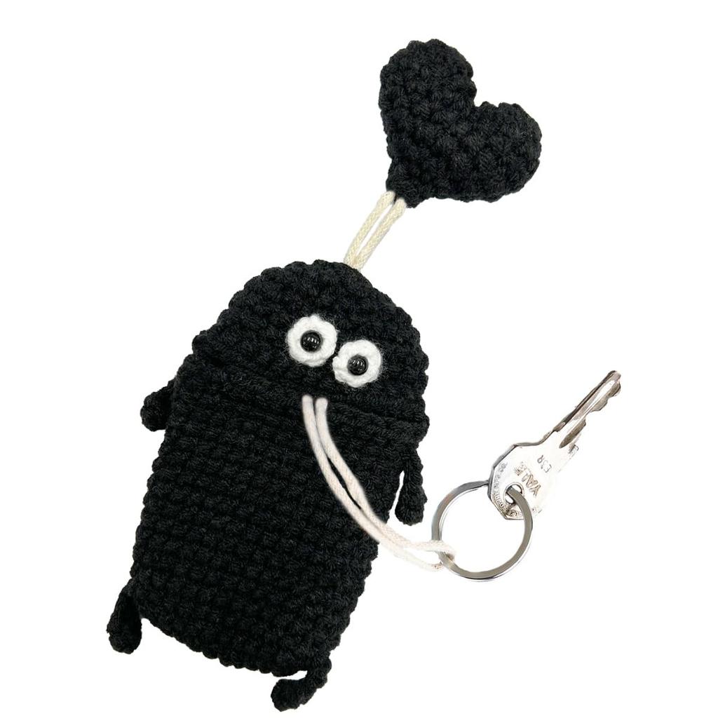macaroni edge Yarn Mascot Key Case, Full Black, Monster Keychain, Accessory Case, Key Storage, Korean Item, Handmade (Standard)