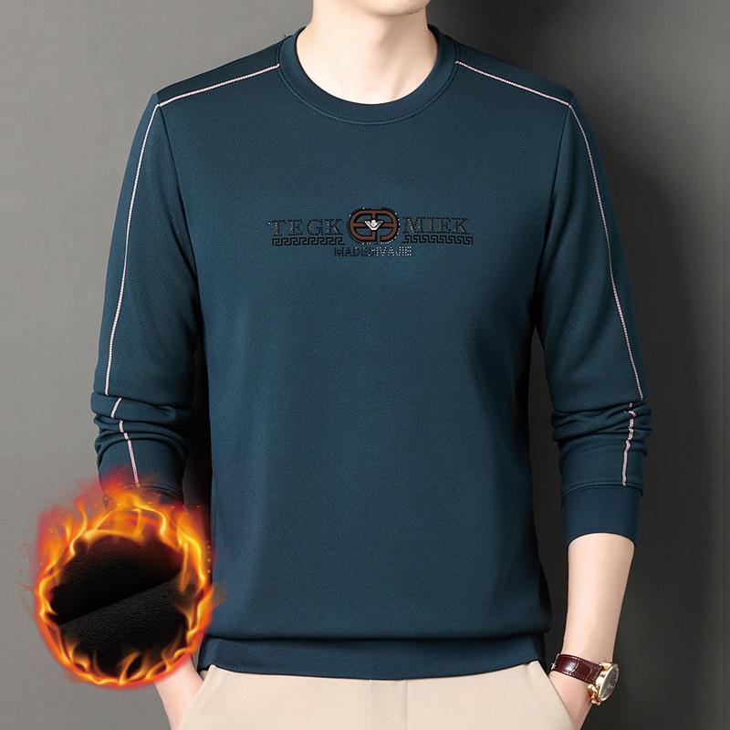 Autumn New Velvet and Thick Long Sleeve T-shirt Men's Crew-neck Bottom Shirt Fashion Brand All The Top
