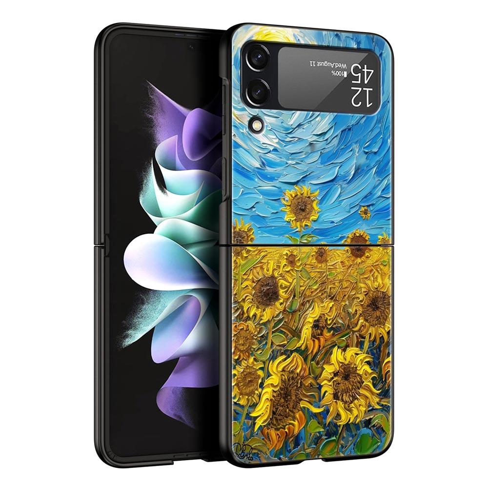 Case for Samsung Galaxy Z Flip 3 4 5 6 Folding Van Gogh Sunflowers The Starry Night For Samsung Z Flip4 Flip5 PC Hard Cover