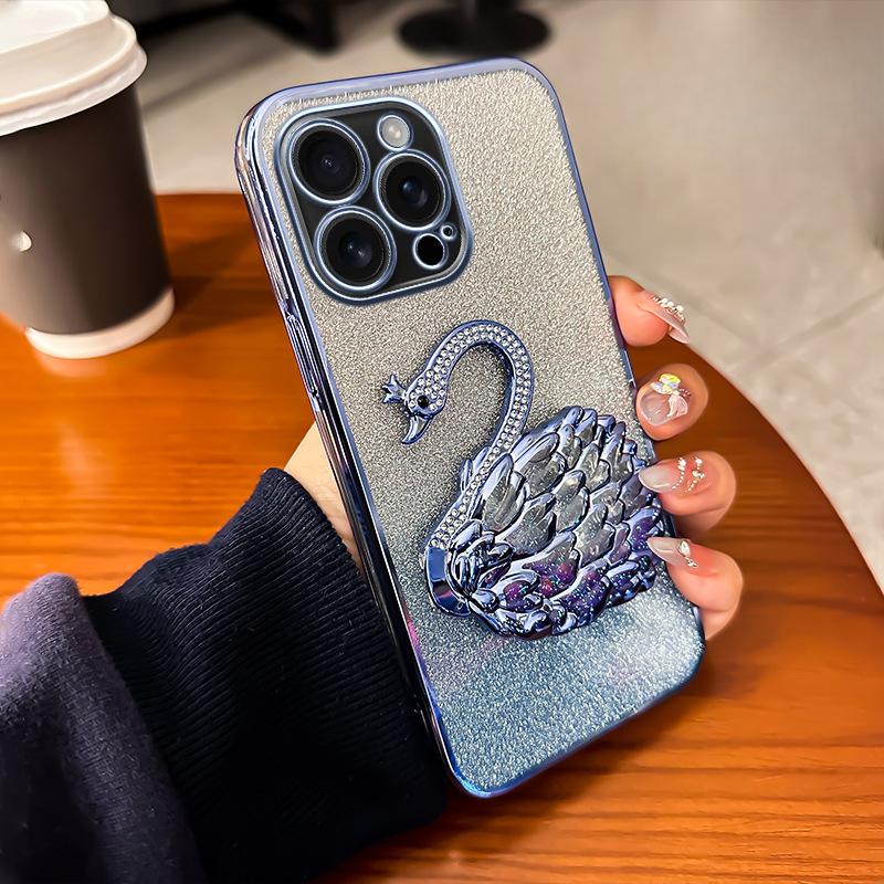 Applicable To IPhone 16 Swan Stand Mobile Case Apple 15 Promax Gradient Glitter 14/13 Advanced Sense