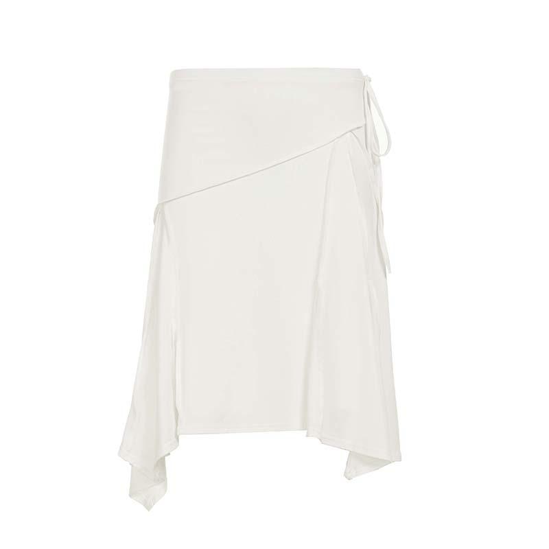 Elegant Asymmetrical Pleated Midi Skirt for Women - Solid Color High Waist A-Line Irregular Hem Skirt S белый