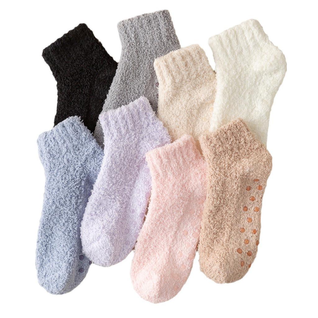 Autumn Winter Non-Slip Coral Floor Socks Carpet Sleep Slippers Indoor Home Short Sock Women Thick Warm Socks