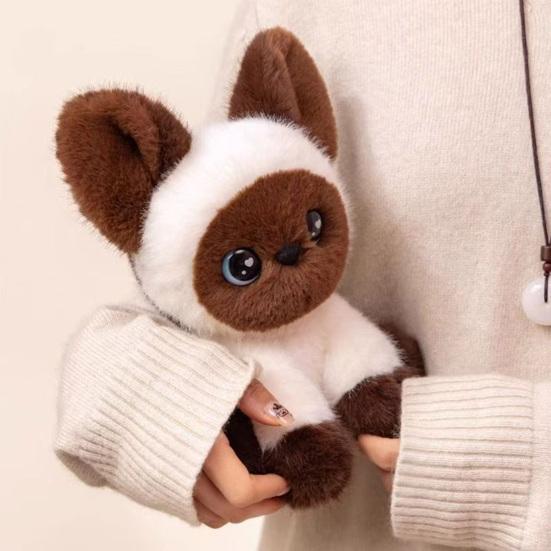 Boneca de Gato Realista Siamês Tricolor Brinquedo de Pelúcia Animal de Pelúcia Macio Amigo de Mesa Fofo e Presente de Apoio Emocional