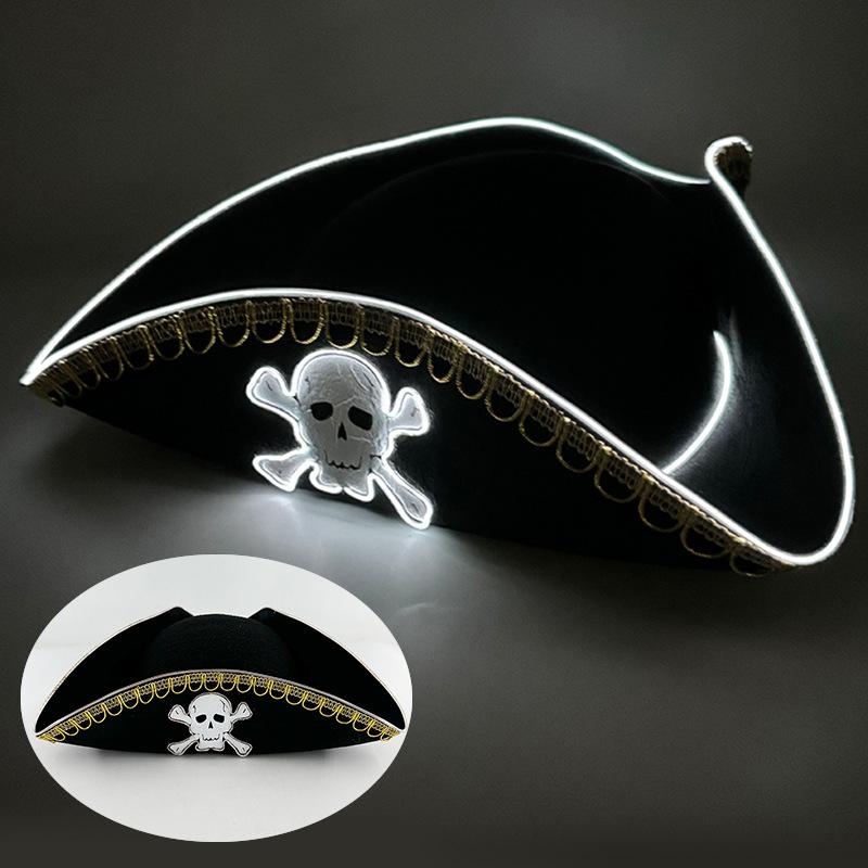 Lighting Up LED Pirate Hat Adult Pirate Hat Halloween Pirate Costume for Men Women Teens Halloween Masquerade Cosplay