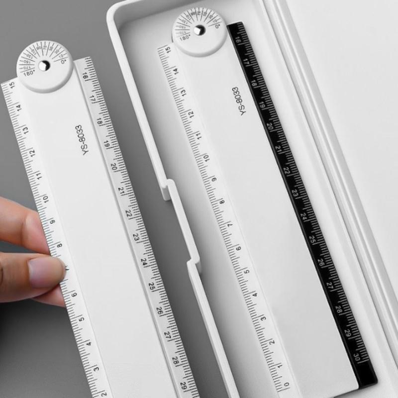 5Pieces Portable Folding Geometrics Drawing Ruler Set Plastic Drawing Tool with Clear Marking for Students Engineers