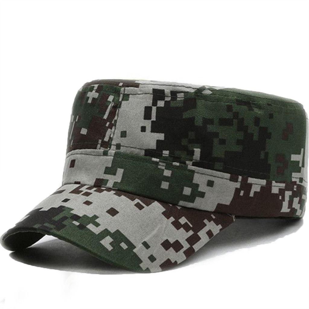Skogskamouflage Solhatt - Militärstil Platt Topp Ankunge för Studentutbildning och Sommarkollo