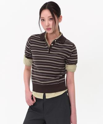 MUSINSA STANDARD WOMAN Women'S Multi-Stripe Knitted Polo Shirt [Brown]