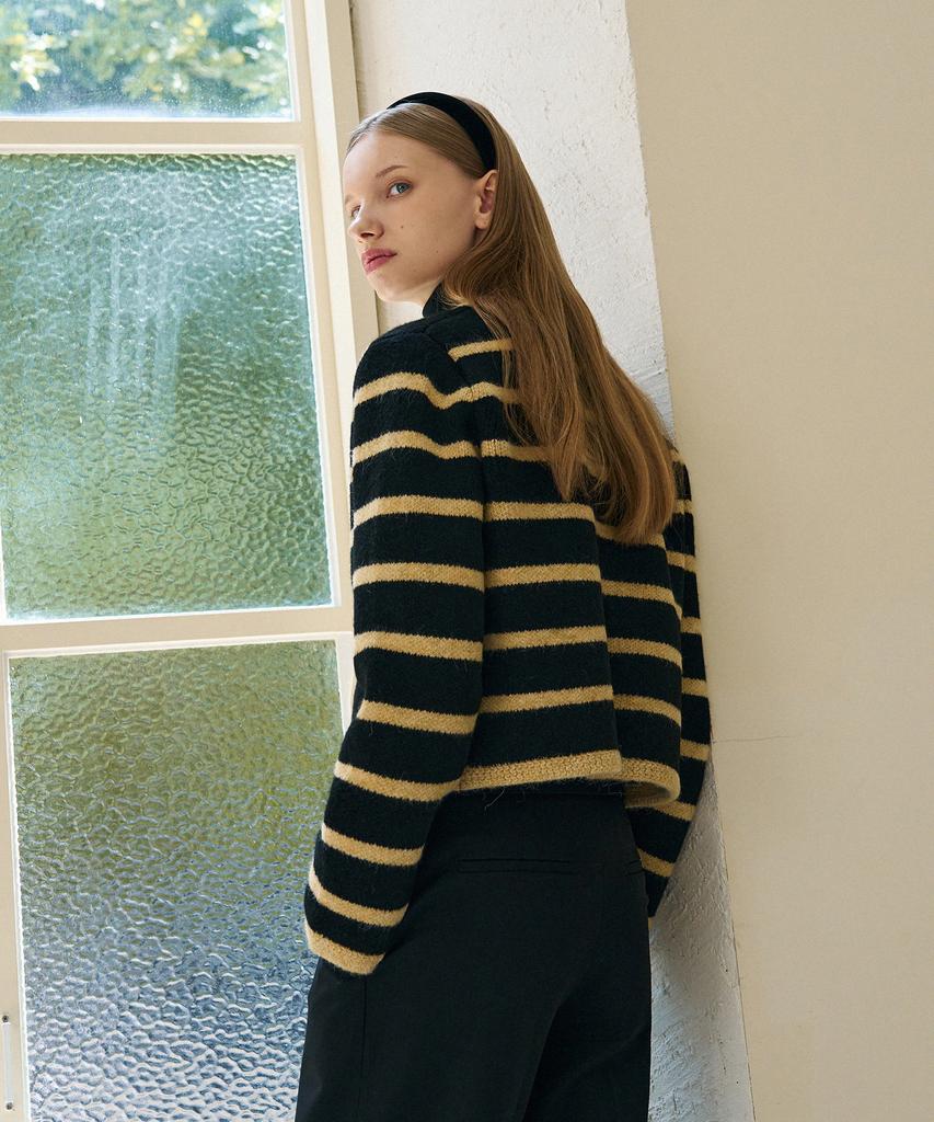Deuloupisumeon Striped Fluffy Wool Knit Jacket [Black]