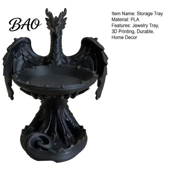 Ring And Earring Holder 3D Printed Storage Tray, Matte Black Resin Flying Dragon Shape, Dark Home Decor Organizer Dustproof Jewelry Organizer,