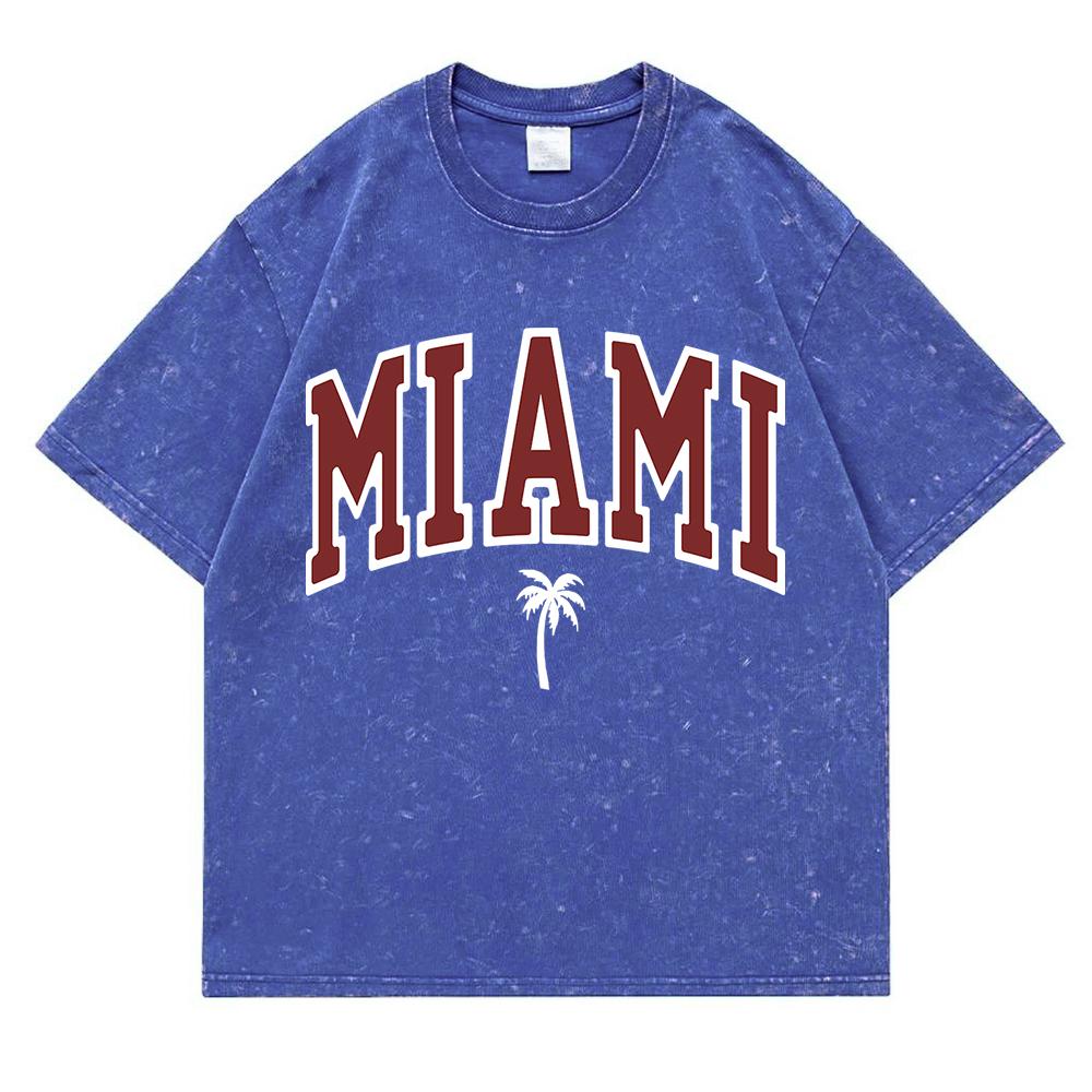 Miami Coast Kokospalmer Tvättade Retro Snögubbar T-shirts Bomull Oversized Kortärmad Lös T-shirt Andningsbara Toppar