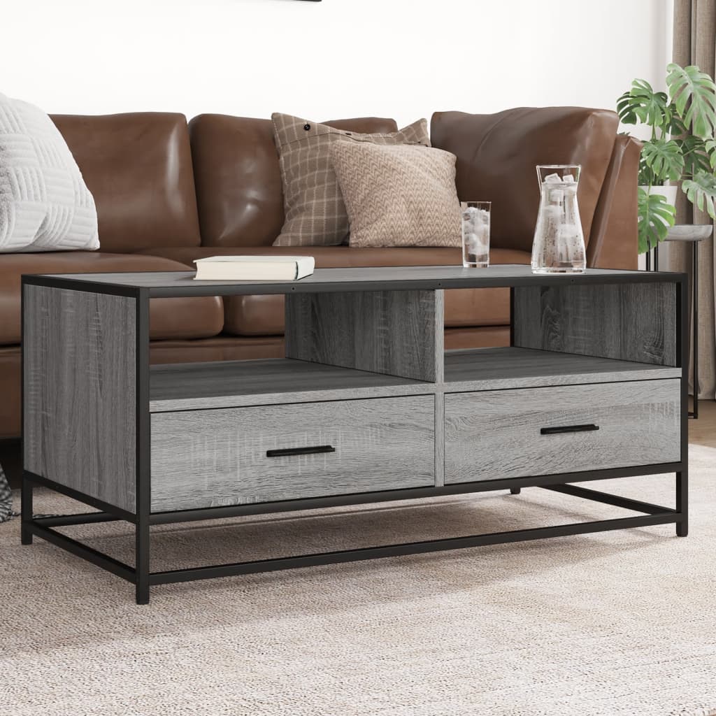 Coffee Table Gray Sonoma 100x50x45 Cm Particleboard and Metal
