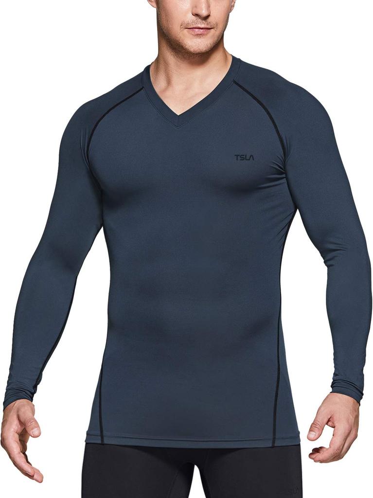 Tesla Compression UV Compression Sports Sports Base Men's Wear, V-Neck, Protection, Sweat-Wicking, Quick-Drying, Shirt, Undershirt, Running, Training,