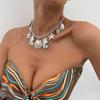 Holiday Style Exaggerated Starfish Scallop Shell Pendant Necklace, Beach Marine Metal Collarbone Necklace
