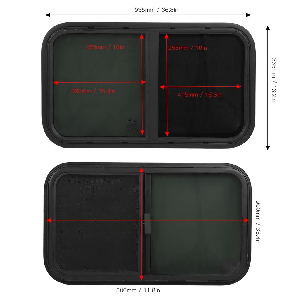 RV Window Round Corner Vertical or Horizontal Sliding RV Tempered Fully Airtight RV Emergency Window with Insect for Trailer Camper Structures
