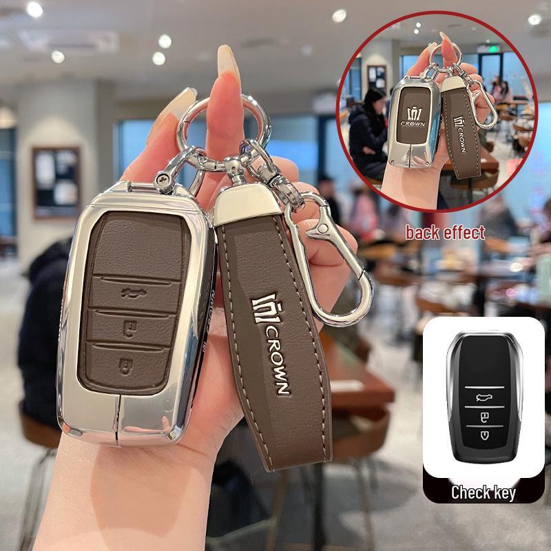 Premium Metal & Leather Key Case for 14th Gen Toyota Crown