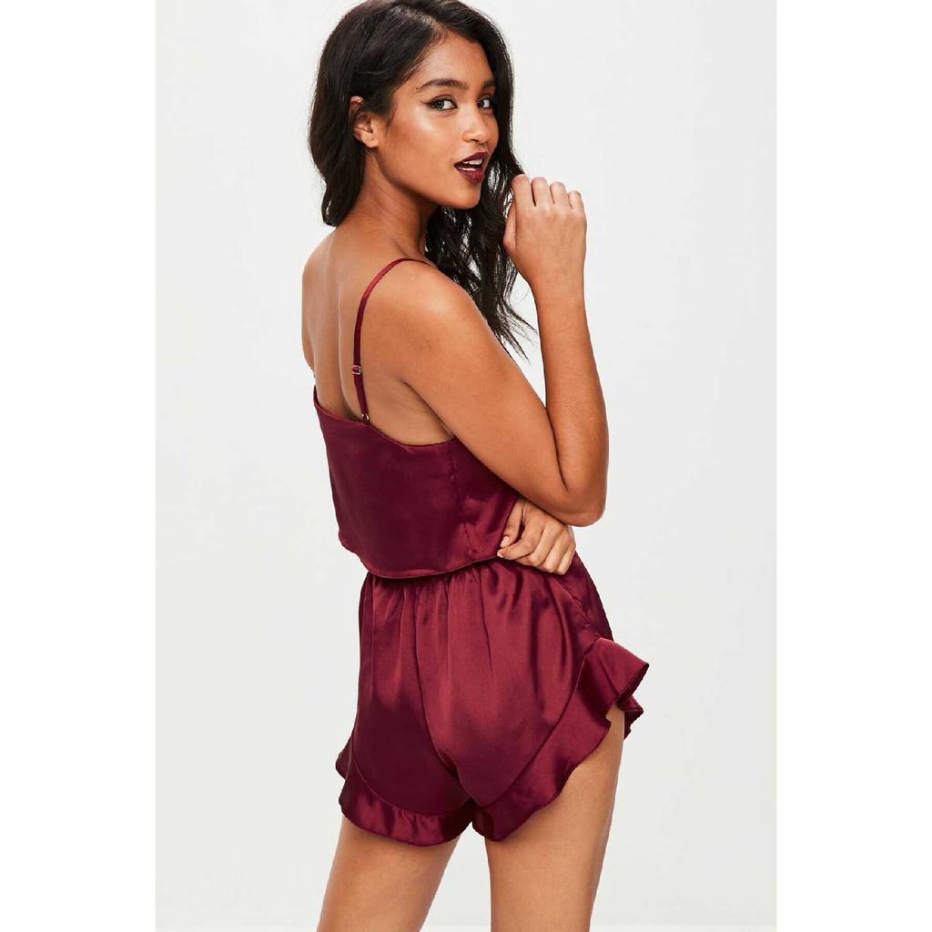 Set pijama pantaloni scurți din satin Roșu Claret