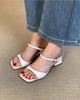 Fashion Low Shoes Ladies' Slippers Women Heels Square Heel Rubber Flip Flops Butterfly-Knot High Block Genuine Leather Hawaiian Fretwork