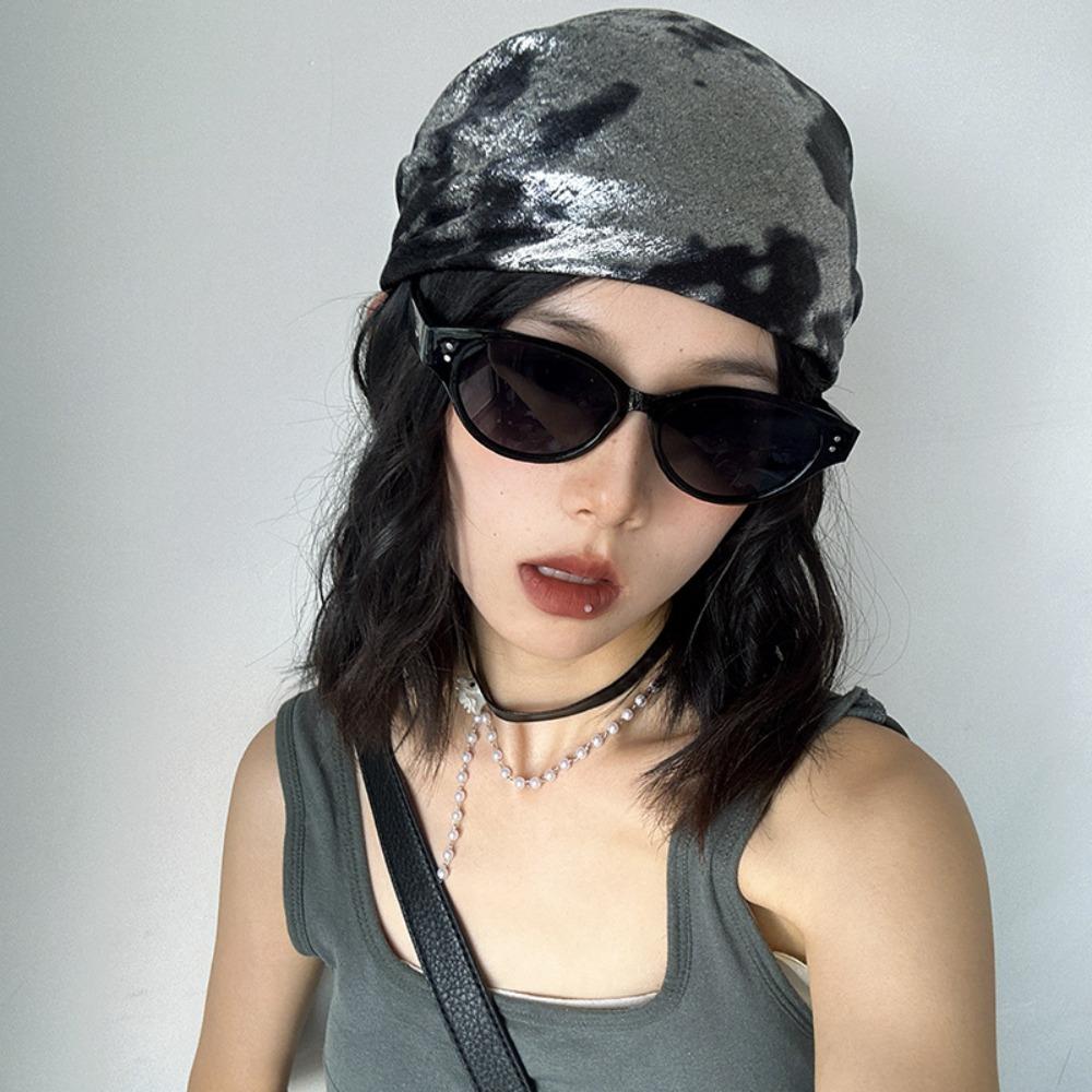 

Y2k Small Square Scarf Headband Printed Silk Scarf Elegant Silver Turban Outdoor Style 2