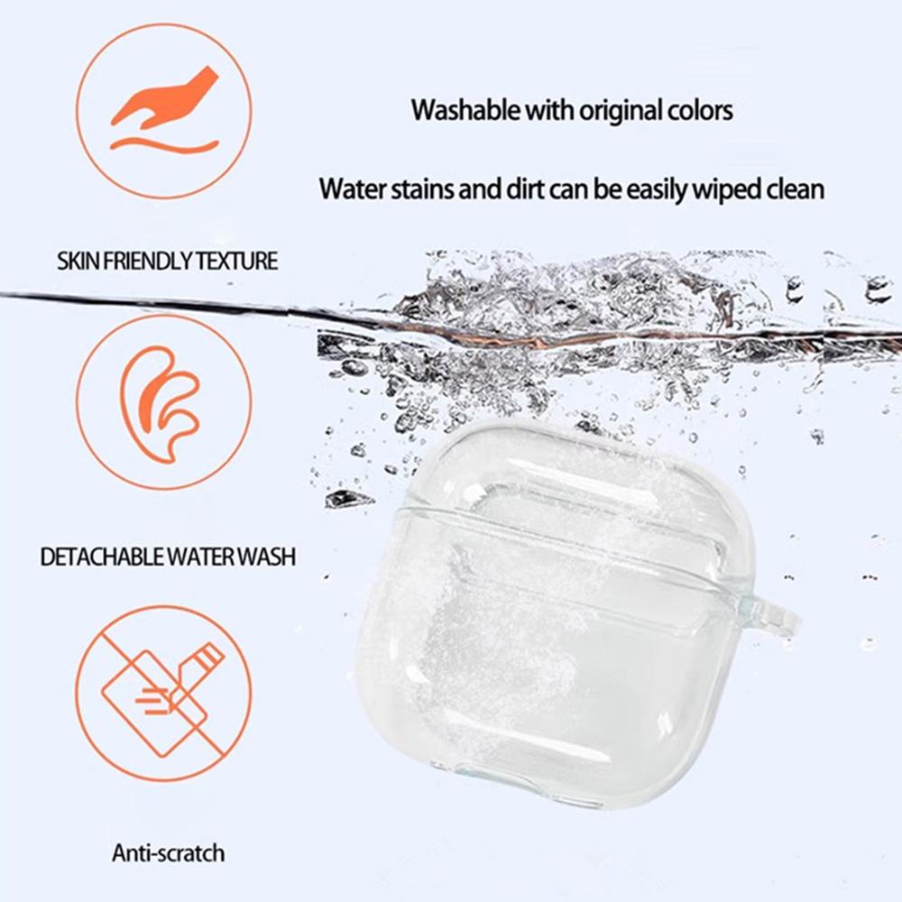 

For AirPods 4 Bluetooth-compatible Earbud Case Transparent TPU Cover with Anti-Lost Buckle