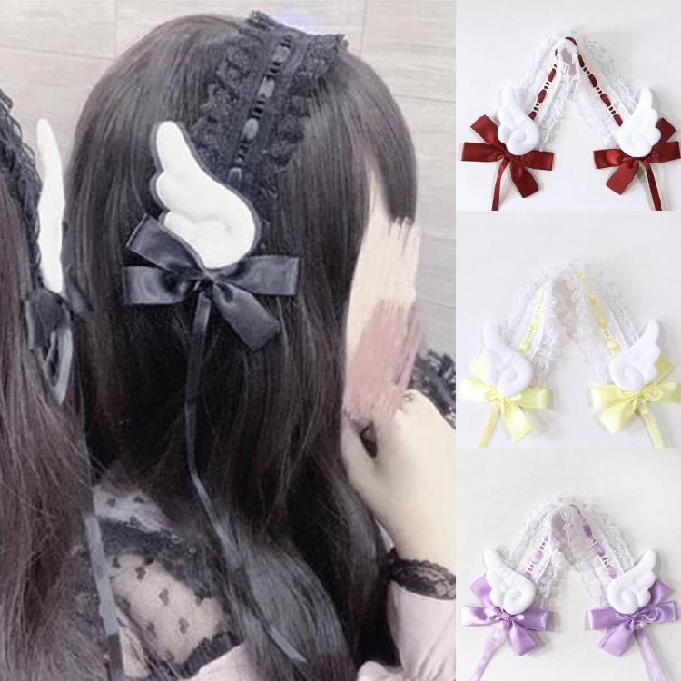 Lolitas Cosplay Maid Headband Lace Hair Bands Wings & Bowknots Decors for Women