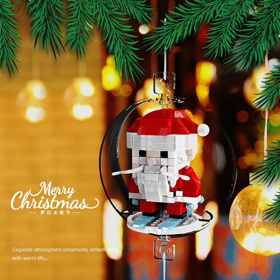 Non-Toxic Christmas Pendant Ball Building Blocks Mini Bricks Bell Snowman Santa Claus Christmas Tree Decorations For Home Christmas Gifts