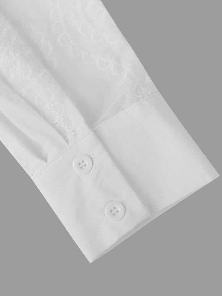 2026 Spring/Summer Women's Elegant Hollow Embroidery Long Sleeve Shirt with Lapel