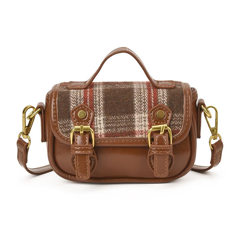 Canvas Casual Crossbody Bag For Kids With Lightweight Design And Trendy Grid Pattern