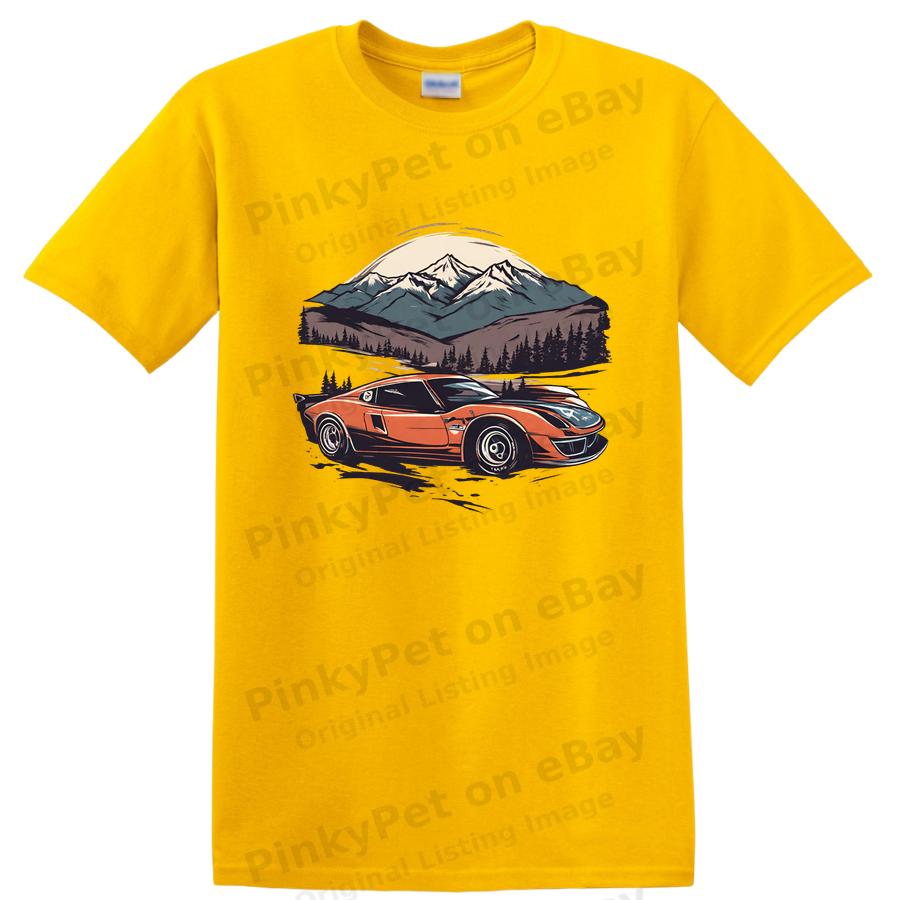 Vintage Auto Berglandschaft T-Shirt Retro Auto Grafik T-Shirt Abenteuer