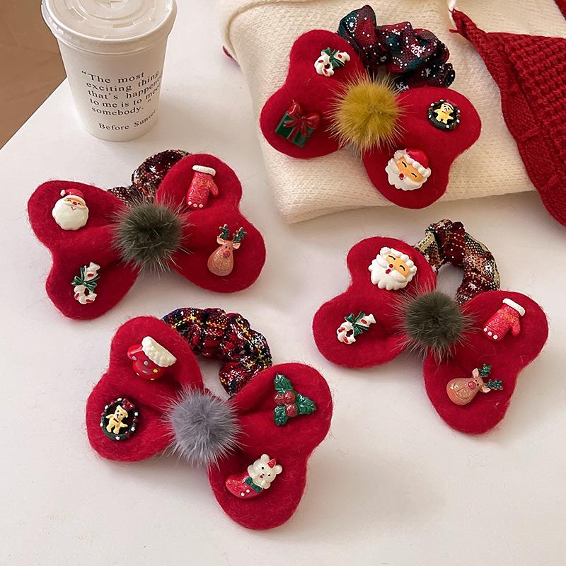 Christmas hairball bow hair band light luxury sweet daily versatile ponytail hair rope design sense niche headrope women