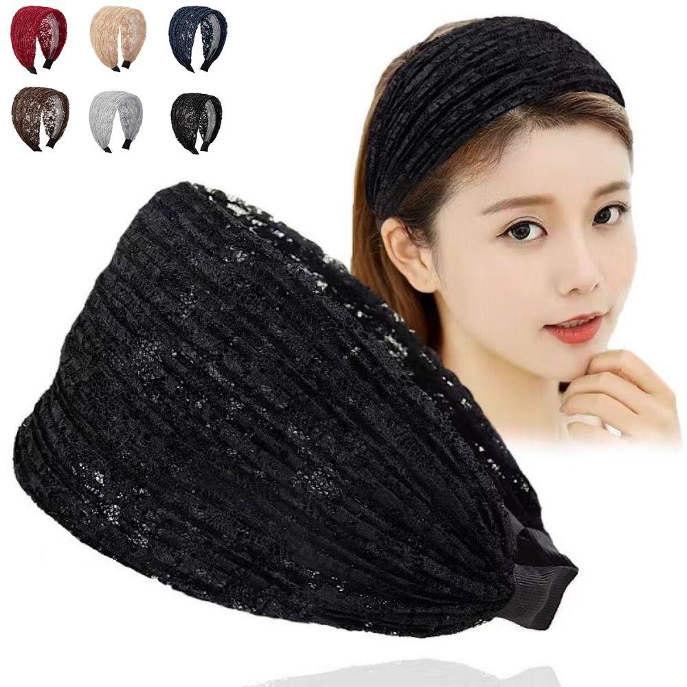 Elastic Wide Side Hair Hoop Hollow Women Lace Hairbands Lace Mesh Hair Band  for Women Girls